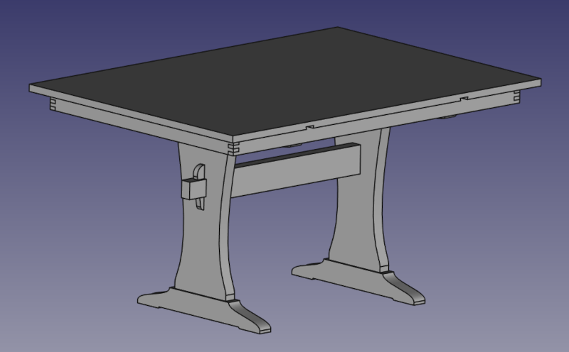 Komplettansicht des Tischs in FreeCAD